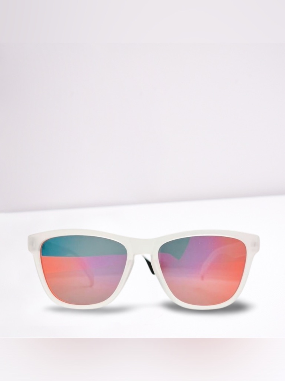 White Frame Sunglasses with Pink-Orange Mirrored Lenses